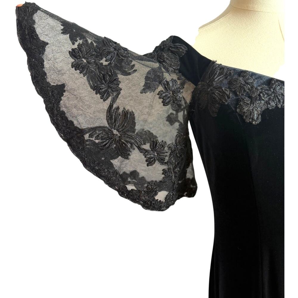 Rickie Freeman Teri Jon Black Sz 8 Velvet Lace Mermaid Gown 8 Black Tie Formal - Picture 3 of 10